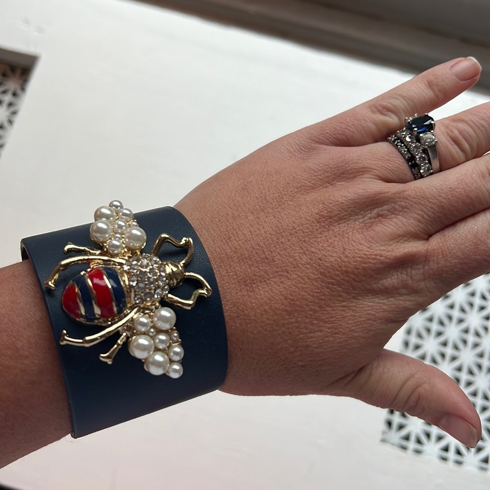 NWOT Navy Bee Cuff with pearls and rhinestones! So beautiful!